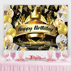 Couronne Ballon Noir et Or Joyeux Anniversaire Toile de Fond