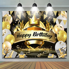 Couronne Ballon Noir et Or Joyeux Anniversaire Toile de Fond