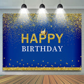 Couronne Joyeux Anniversaire Royal Blue Gold Glitter Toile de Fond pour Hommes