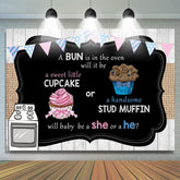 Cupcake ou Stud Muffin Gender Reveal Toile de fond pour Baby Shower