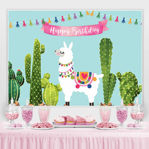 Toile de fond de fête joyeux anniversaire alpaga et cactus mignon Toile de fond de fête joyeux anniversaire alpaga et cactus mignon