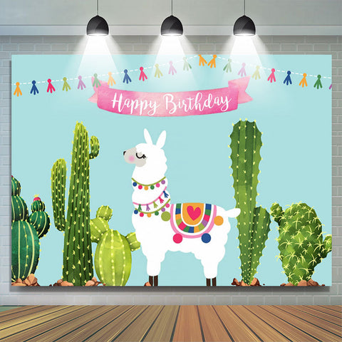 Toile de fond de fête joyeux anniversaire alpaga et cactus mignon Toile de fond de fête joyeux anniversaire alpaga et cactus mignon