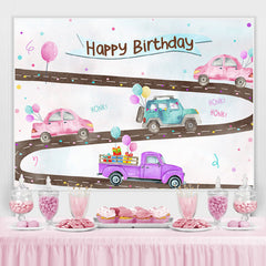 mignon, voiture, et, ballons, joyeux anniversaire, toile de fond, pour, fête