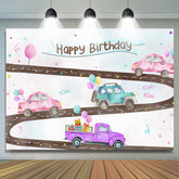 mignon, voiture, et, ballons, joyeux anniversaire, toile de fond, pour, fête