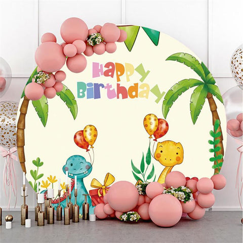 Ballons De Dinosaures Mignons Cercle Joyeux Anniversaire Toile De Fond Ballons De Dinosaures Mignons Cercle Joyeux Anniversaire Toile De Fond