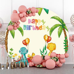 Ballons De Dinosaures Mignons Cercle Joyeux Anniversaire Toile De Fond