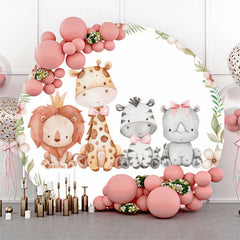 Toile de fond d'anniversaire ronde d'animaux floraux mignons pour les filles