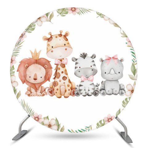 Toile de fond d'anniversaire ronde d'animaux floraux mignons pour les filles Toile de fond d'anniversaire ronde d'animaux floraux mignons pour les filles