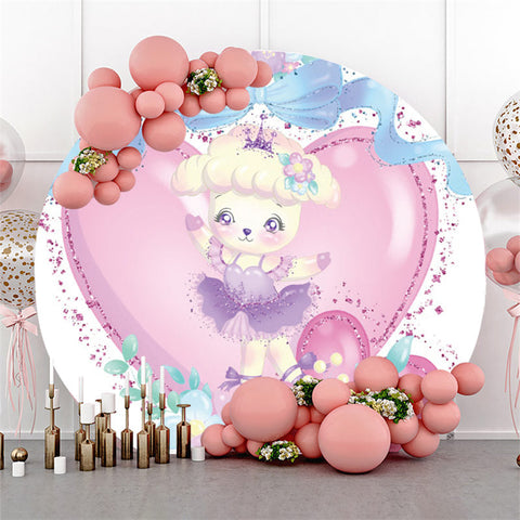 Toile de fond ronde d'anniversaire d'amour rose d'agneau mignon pour fille Toile de fond ronde d'anniversaire d'amour rose d'agneau mignon pour fille