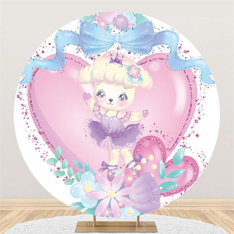 Toile de fond ronde d'anniversaire d'amour rose d'agneau mignon pour fille Toile de fond ronde d'anniversaire d'amour rose d'agneau mignon pour fille