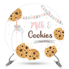 Biscuits au lait mignon joyeux anniversaire rond toile de fond