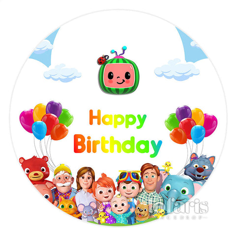 Ballons Pastèque Mignons Joyeux Anniversaire Toile De Fond Ronde Ballons Pastèque Mignons Joyeux Anniversaire Toile De Fond Ronde