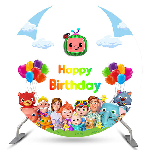 Ballons Pastèque Mignons Joyeux Anniversaire Toile De Fond Ronde Ballons Pastèque Mignons Joyeux Anniversaire Toile De Fond Ronde