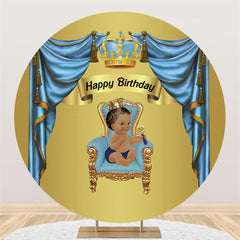 Rideau Bleu Foncé Or Rond Joyeux Anniversaire Toile De Fond