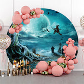 Bleu foncé Forêt Halloween Citrouilles Lune Nuit Backdorp