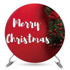 Fond de cercle joyeux noël rouge pin vert foncé
