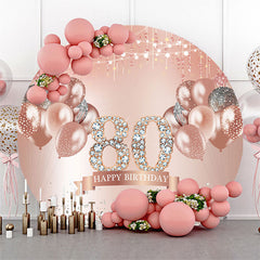 Toile de fond du 80e anniversaire rond en or rose avec ballon en diamant