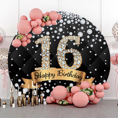 Diamant Noir Or Joyeux 16e Anniversaire Toile de Fond Ronde