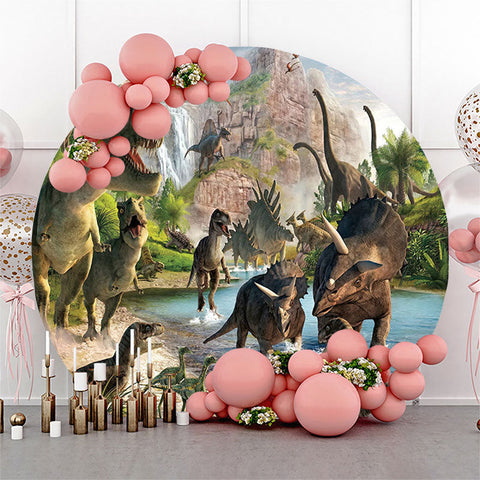 Toile de fond ronde de fête d'anniversaire de dinosaure pour garçon Toile de fond ronde de fête d'anniversaire de dinosaure pour garçon