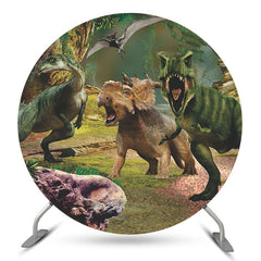 Parc de dinosaures pour couverture de toile de fond de fête ronde pour garçons