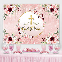 Dusty Pink Flowers God Bless Thème Anniversaire Toile de Fond