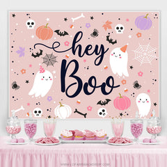 Toile de fond de douche de bébé fantôme Halloween Hey Boo rose poussiéreux
