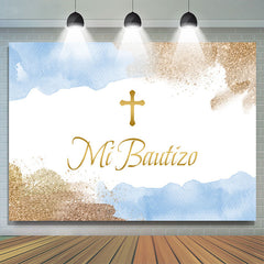 Toile de fond de baptême élégante croix bleu bébé Mi Batuizo