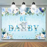Éléphant et fleur Glitter Blue Baby Shower Backdorp