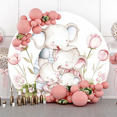Toile de fond ronde de fête d'anniversaire d'enfants floraux d'éléphant