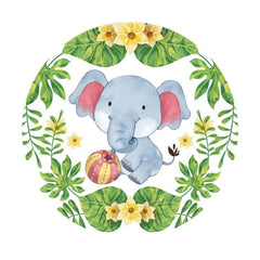 L'éléphant laisse un fond rond joyeux anniversaire pour la fête