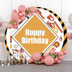 Outil d'ingénierie jaune rond joyeux anniversaire toile de fond