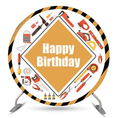 Outil d'ingénierie jaune rond joyeux anniversaire toile de fond