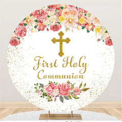 Première Sainte Communion Rose Joyeux Anniversaire Toile de Fond Ronde