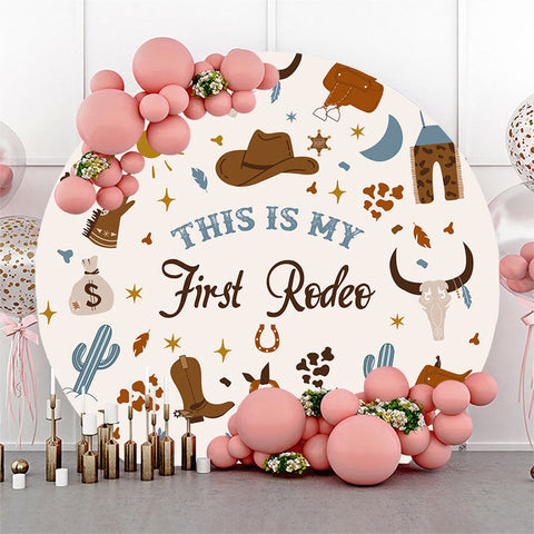 Premier Rodeo Cow Boy 1er Anniversaire Toile de Fond Ronde Premier Rodeo Cow Boy 1er Anniversaire Toile de Fond Ronde