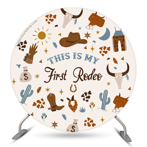 Premier Rodeo Cow Boy 1er Anniversaire Toile de Fond Ronde Premier Rodeo Cow Boy 1er Anniversaire Toile de Fond Ronde