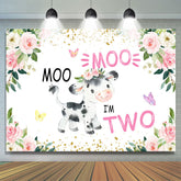Floral et une vache avec papillon Joyeux 2ème anniversaire