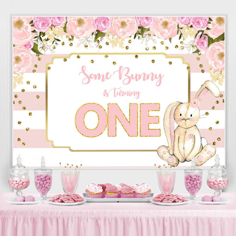 Toile de fond 1er anniversaire floral et lapin rose pour fille Toile de fond 1er anniversaire floral et lapin rose pour fille
