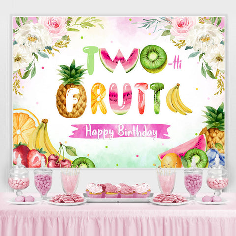 Toile de fond florale et fruitée joyeux 2e anniversaire pour fille Toile de fond florale et fruitée joyeux 2e anniversaire pour fille