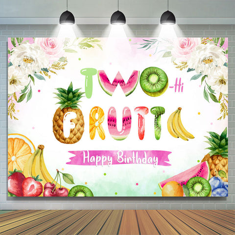 Toile de fond florale et fruitée joyeux 2e anniversaire pour fille Toile de fond florale et fruitée joyeux 2e anniversaire pour fille