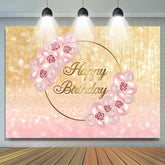 Toile de fond joyeux anniversaire ballon floral et paillettes