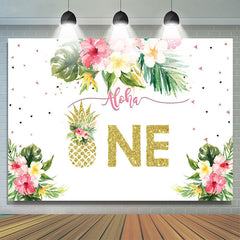 Floral et paillettes Hawaii joyeux 1er anniversaire toile de fond