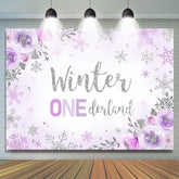 Toile de fond hiver 1 flocon de neige violet floral et scintillant