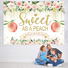 Toile de fond de douche de bébé pêche douce florale et scintillante