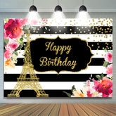 Toile de fond Joyeux Anniversaire Tour Eiffel Floral Et Or