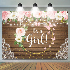 Toile de fond de douche de bébé en bois floral et cercle doré