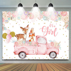 Camion floral et rose avec toile de fond de douche de bébé cerf
