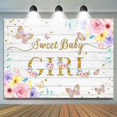 Toile de fond de douche de bébé papillon à paillettes florales et violettes