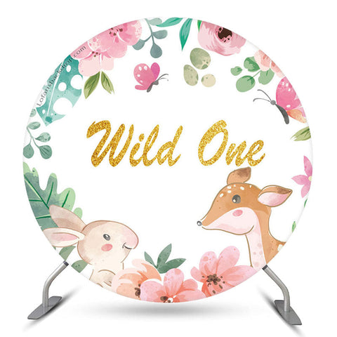 Animaux floraux Wild One Birthday Round Toile de fond Animaux floraux Wild One Birthday Round Toile de fond
