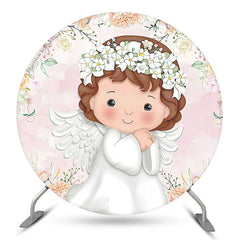Couverture de toile de fond de baptême ronde pour bébés filles florales
