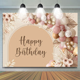 Ballon Floral Marron Clair Boho Joyeux Anniversaire Toile de Fond